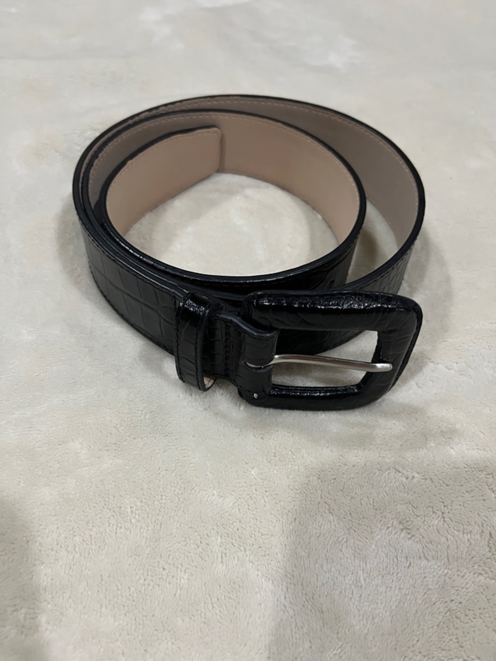 Cole Haan Black Croc-Embossed Leather Belt with Wrapped Buckle